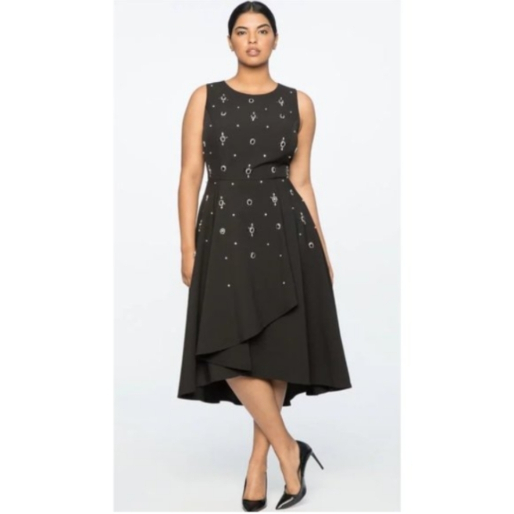 Jason Wu X Eloquii Black Crepe  Embellished Fit & Flare Dress 18